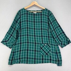 J. Jill Blouse Womens L Green Plaid‎ Oversized Lagenlook Crewneck